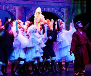 Contributed photo
Parents (as Sacred Chickens), Clementine Prouty (as Media Influencer) and Azariah Frease (as Hennius Peck).