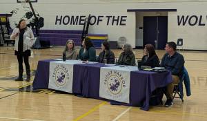 Contributed photo by Andrea Hillman
Panel left to right: Courtney Smith - Moderator - Safe San Juans, Jeanine Larson - Safe San Juans, Emily Schoneberg - Safe San Juans, Hailey Henderson-Paul - FHHS Counselor, Elizabeth Halsey - Juvenile Court Teresa Barnett - Prosecutors Office, Lukas Peter - Detective - Sheriffs Office
