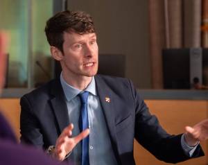 Rep. Greg Nance, D-Bainbridge, answers a question during a town hall meeting at Bremerton on Jan. 18. Nance island-hopped throughout different island communities to hear their concerns and stories