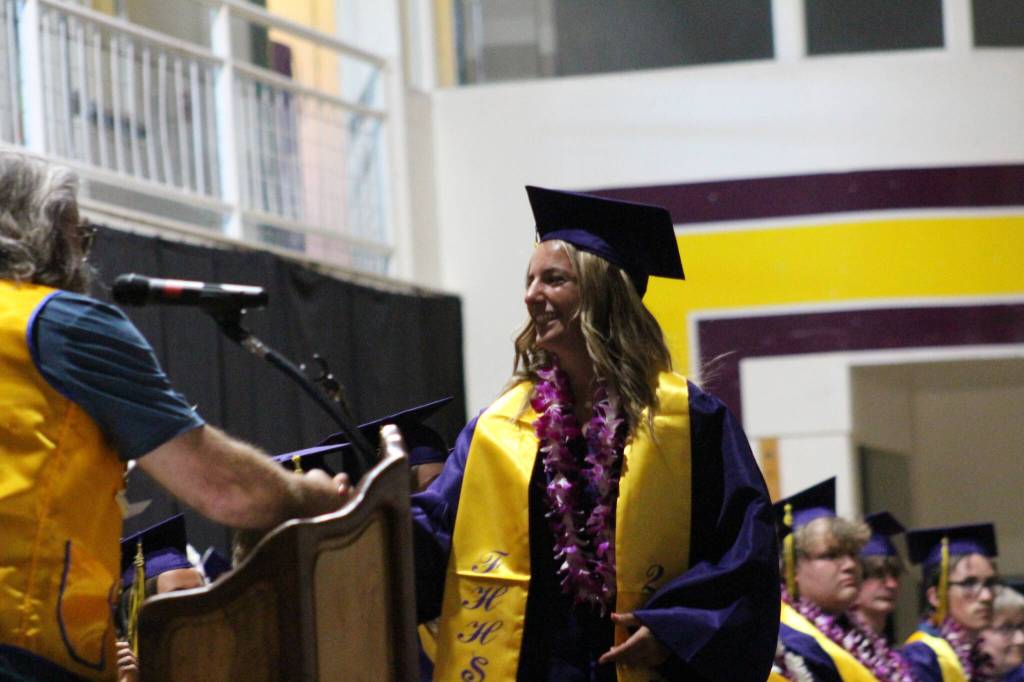 Heather Spaulding/ Staff photo
Bruce Martin presents one of the San Juan Island Lions Club awards to Sarah Cruz.
