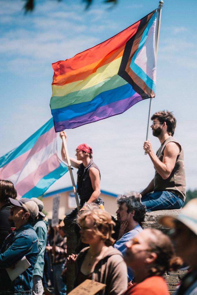 Protestors listening to the speakers.