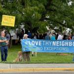 Protestors advocated loving thy neighbor.