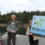 Contributed photo.
Jim Johannessen, senior principal scientist of Natural Systems Design and Coastal Geologic Services, and Katherine Dietzman, shoreline and mapping specialist for Friends of the San Juans, discuss restoration techniques during the shoreline tour.