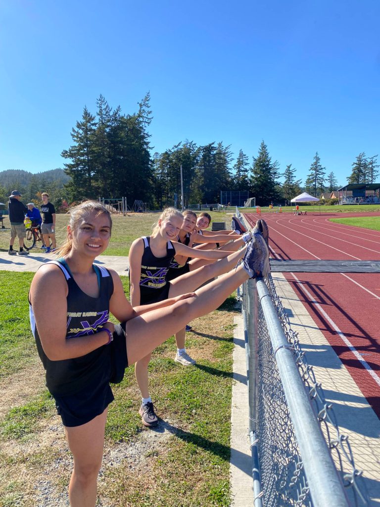 Contributed photo
Cross Country girls warming up at Orcas.