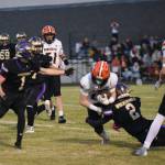 John Simpson photo.
Friday Harbor played Blaine High School on Oct. 17. The final score was Friday Harbor 21, Blaine 42. Wolverine Cyrus Rollins #2 tackles Borderites ball carrier in the back field.