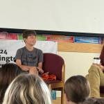 Contributed photo.
Sarah Pope addresses middle school students.