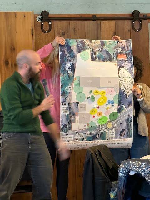 Heather Spaudling/staff photo.
Representatives from one table talk about the map they created.