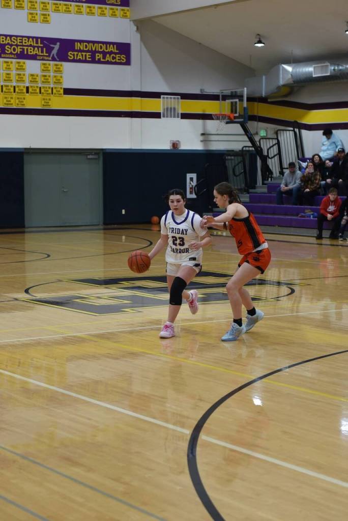 Contributed photo by John Stimpson
Wolverine #23 Lilly Carrillo brings the ball up court.