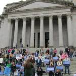 Contributed photo.
Social worker Shauna Lowery speaks to foster parents, social workers and more gathered Wednesday for a rally to protest the Keeping Families Together Act.