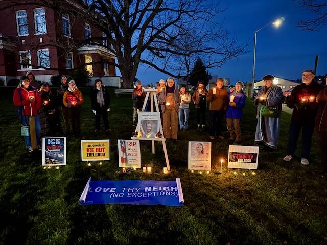 Contributed photo by Ronda Bishop 
A few who attended the vigil, staying into the cold evening.