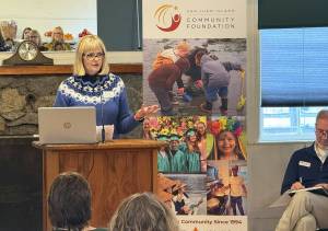 Contributed photo.
Amy Saxe-Eyler speaking at an event at the Grange.