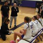 Contributed photo by John Stimpson 
Friday Harbor Girls Head coach, Mandy Baker draws up a play.