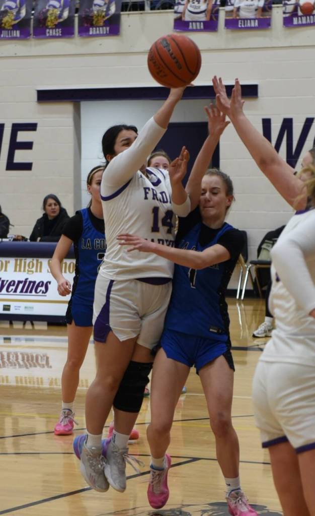 Contributed photo by John Stimpson 
Elianna Hernandez Ayala, #14, with a four foot jump shot for two points.