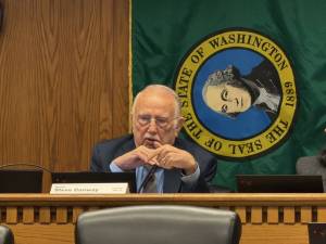 Cassie Diamond photo.
Sen. Steve Conway, D-South Tacoma, speaks in support of Senate Bill 6147 during a public hearing on Jan. 27. Conway is the prime sponsor of the bill.