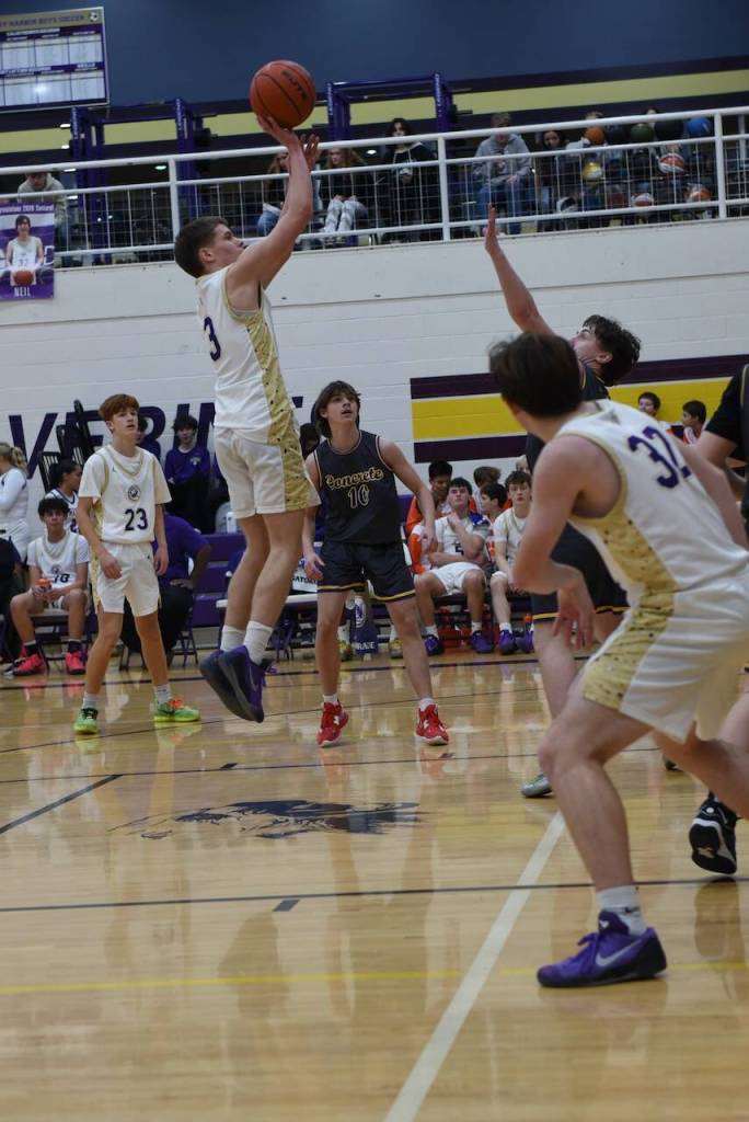Contributed photo by John Stimpson
Phenix Thomas, #3, with a jumpshot to the basket and two points.