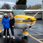 Contributed photos. 
Elsa Willows and Lauren Franciosi stand in front of Carlo Franciosis plane. Carlos mentorship and trust in Elsa to fly his plane for Eagles trips were hugely supportive during her commercial licensing process.