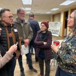 Contributed photo.
Rachel Dietzman chatting to residents David Hassin and Heidi Corbett about their future access to town once the Beaverton Marsh trail extension is completed.