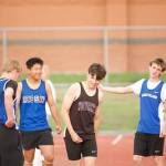 Darrell Kirk \ Staff photo
May 8, in Mount Vernon, athletes take a breath and show camaraderie to one another.