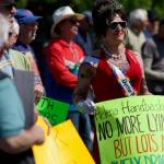 Helena Handbasket attending the No Kings Rally on Orcas 2025.