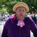 Darrell Kirk photo.
Fable the Clown, one of the clowns on the Aqua Chautauqua, at the 2026 Orcas Island Solstice Parade.