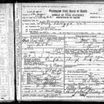 Contributed photo.
Death certificate of Tjernells great-great-grandfather, (EȻÍYEḰ in SENĆOŦEN) Henry Charles Briggs, stating the cause of death as a gunshot through the head, as well as stating his death to be ruled as a homicide.
